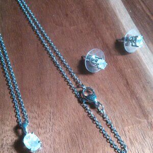 Moon Glow Moonstone Pendant Necklace and Sterling Silver Stud Earrings Set